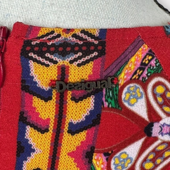 Desigual Red Floral Print Tie Front Dress Knee Length Long Sleeve Size 42 US 8 M - Picture 8 of 15